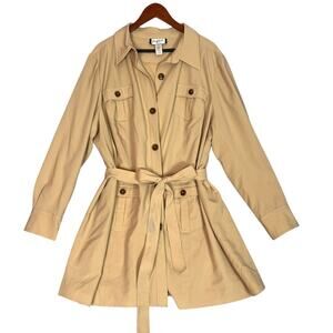 Mary McFadden Safari Trench Coat Womens 22W Khaki Tan Belted Luxury Plus Size